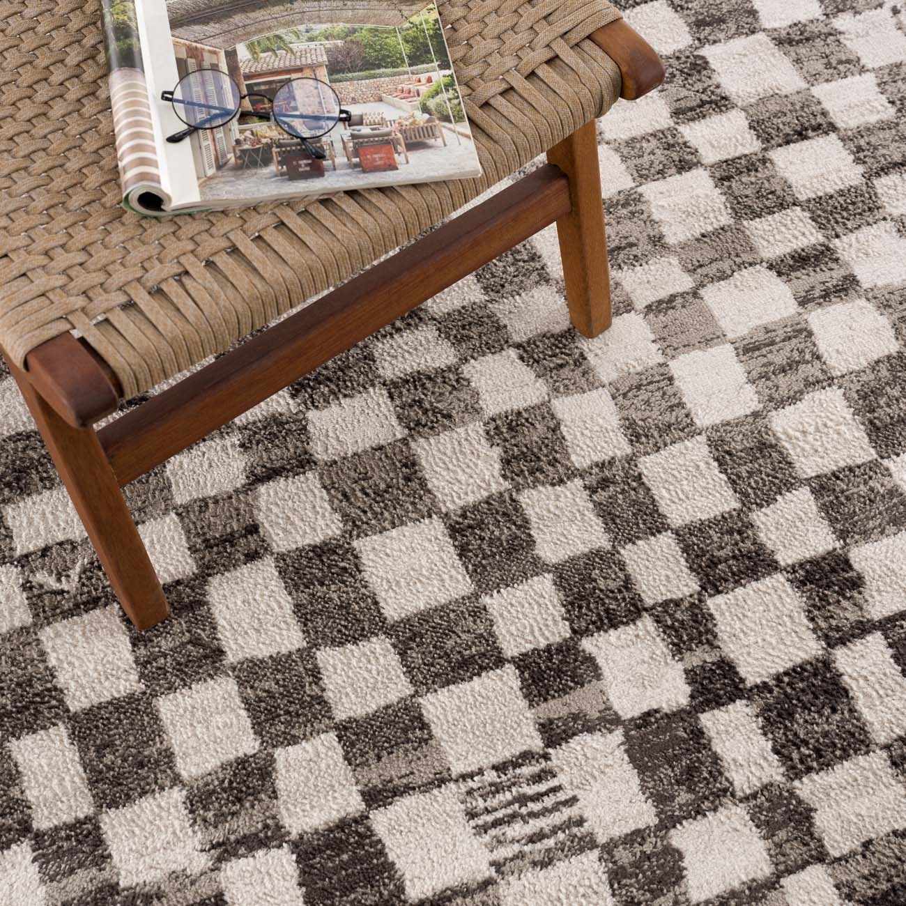 Benjy Cream & Charcoal Checkered Area Rug by Boutique Rugs