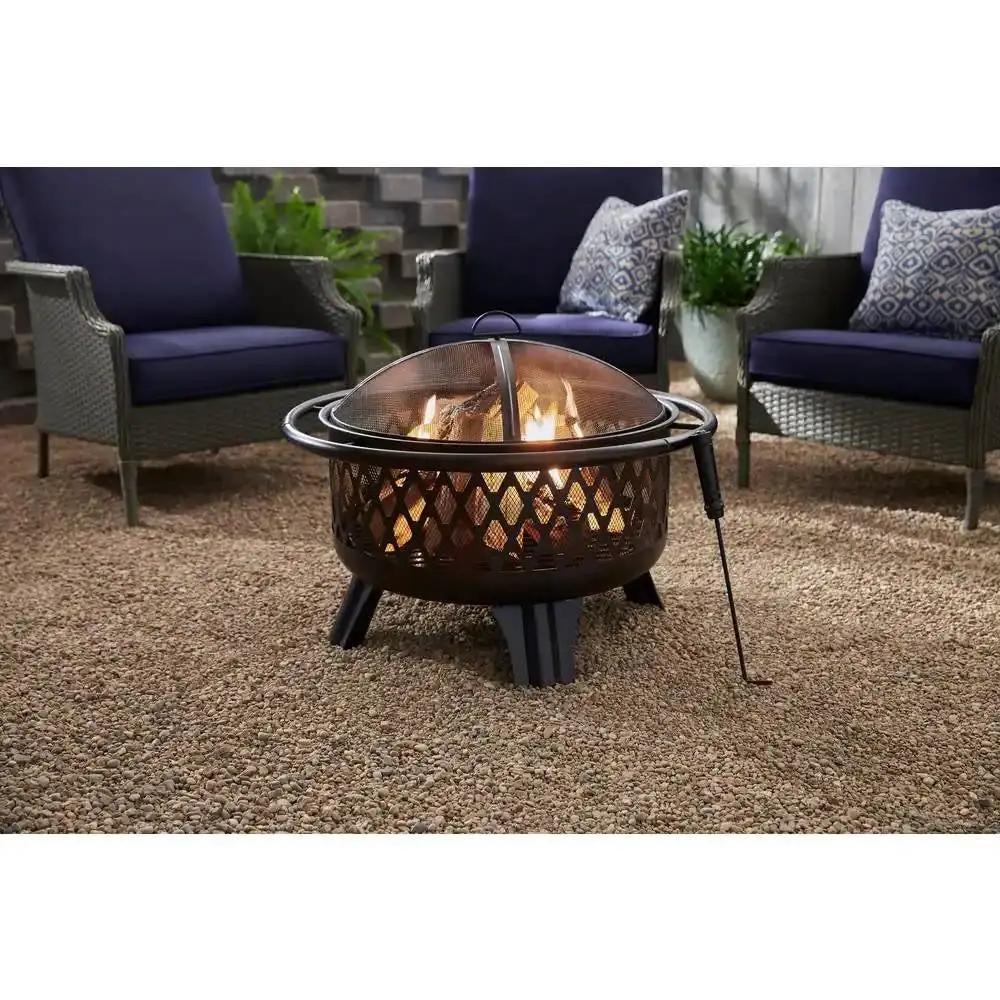 30-inch Black Steel Outdoor Fire Pit Grill with Screen and Poker by HomePacific