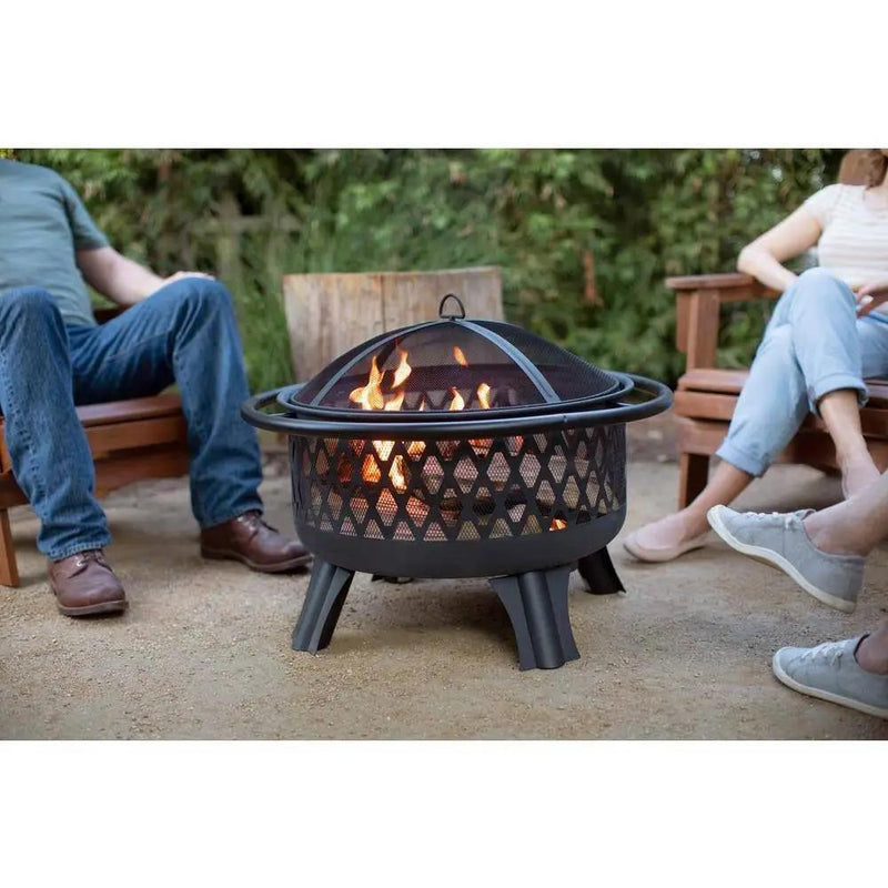 30-inch Black Steel Outdoor Fire Pit Grill with Screen and Poker by HomePacific