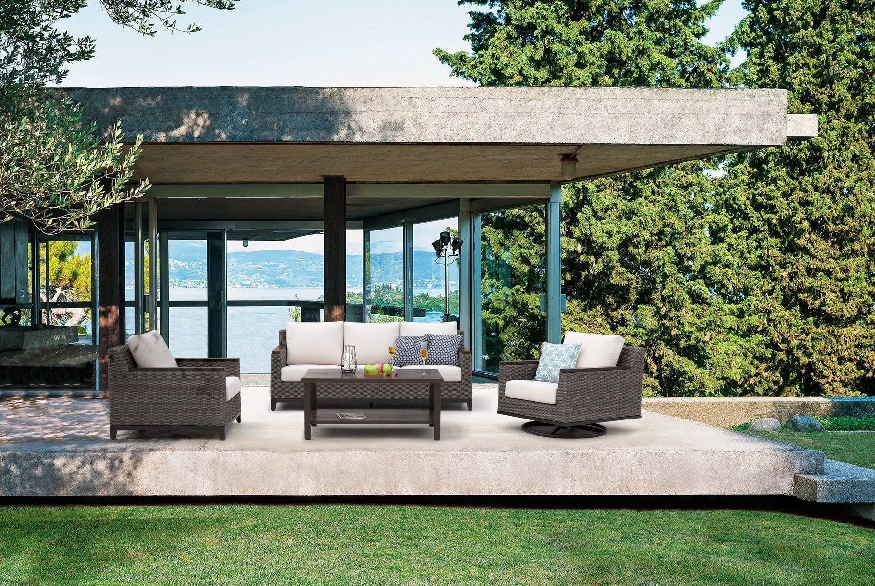 Owens 4-Piece Aluminum Living Room Set With Swivel Chairs by Outdoor-USA®
