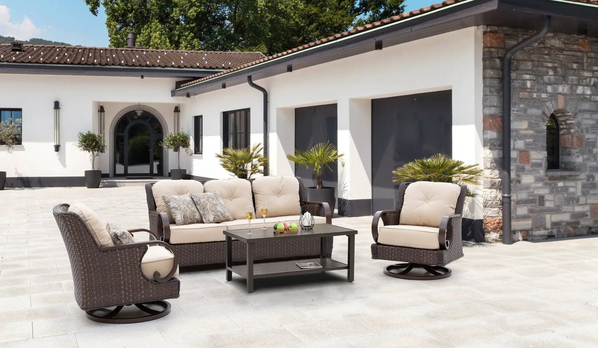 Brooks 4-Piece Aluminum Living Room Set With Swivel Chairs by Outdoor-USA®