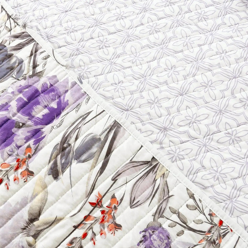 Full/Queen Size Lightweight Purple Grey White Floral Quilt Set by HomePacific