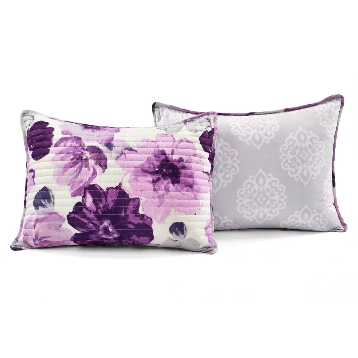 Full/Queen Purple Grey Flowers Lightweight Polyester Microfiber Quilt Set by HomePacific