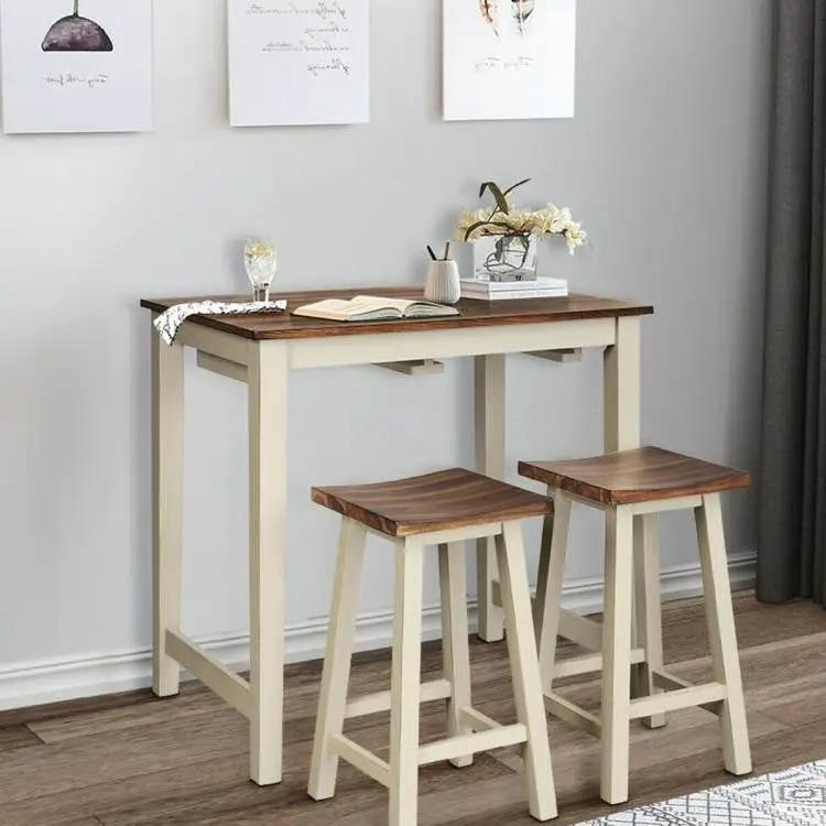 3 Piece Farmhouse Counter Height Kitchen Pub Table Set with 2 Saddle Bar Stools by HomePacific