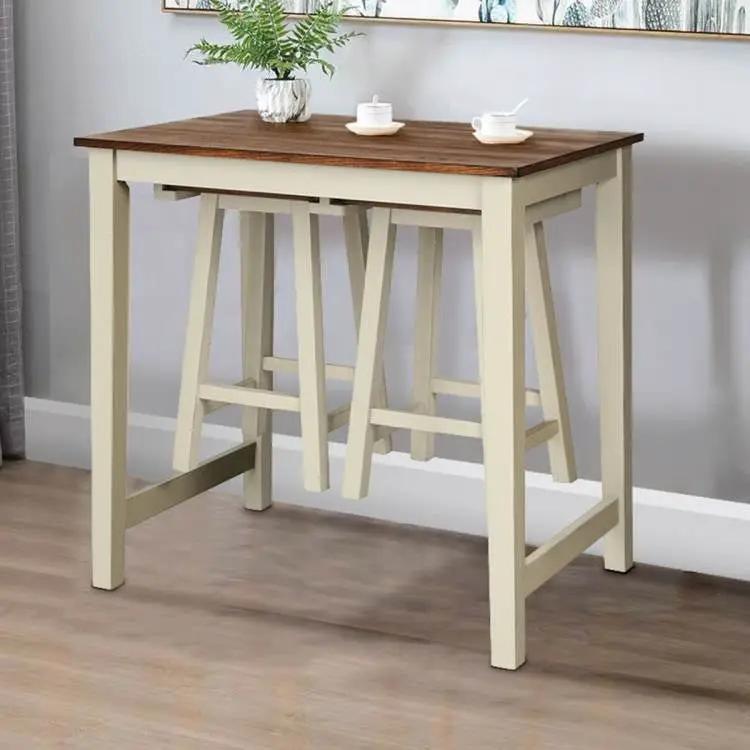 3 Piece Farmhouse Counter Height Kitchen Pub Table Set with 2 Saddle Bar Stools by HomePacific