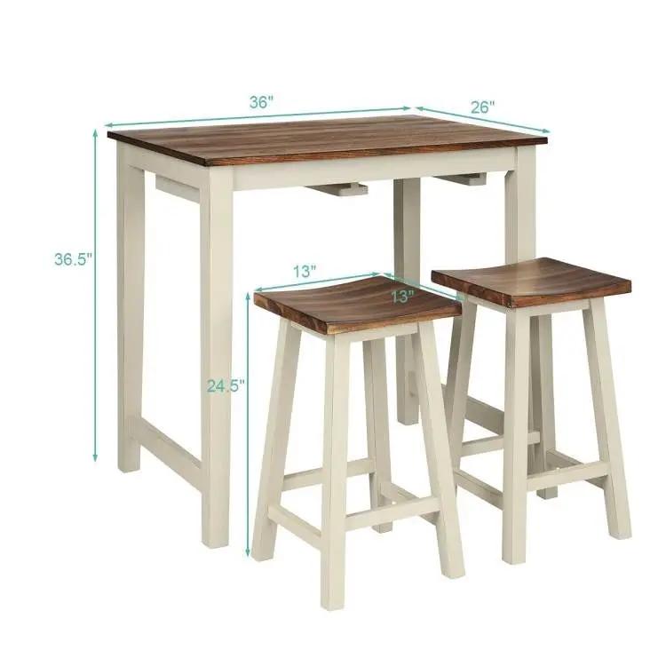 3 Piece Farmhouse Counter Height Kitchen Pub Table Set with 2 Saddle Bar Stools by HomePacific