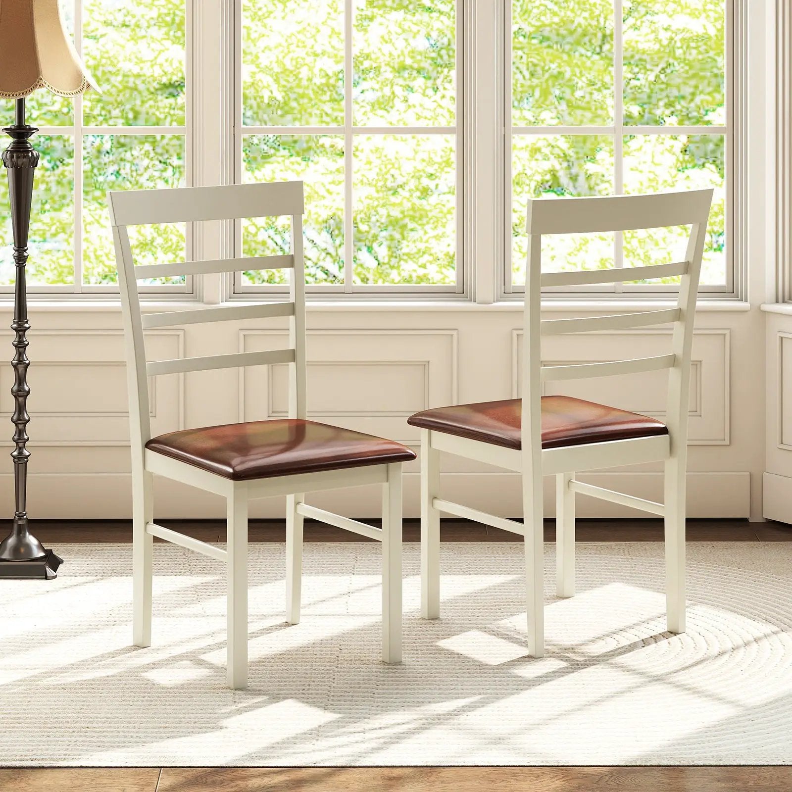 PU Leather Upholstered Armless Wooden Dining Chair Set of 2-White by DirectDeals