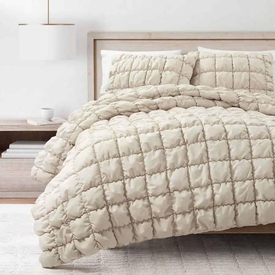 Twin/XL Soft Lightweight Puff Textured 2-Piece Comforter Set in Neutral Tan by HomePacific