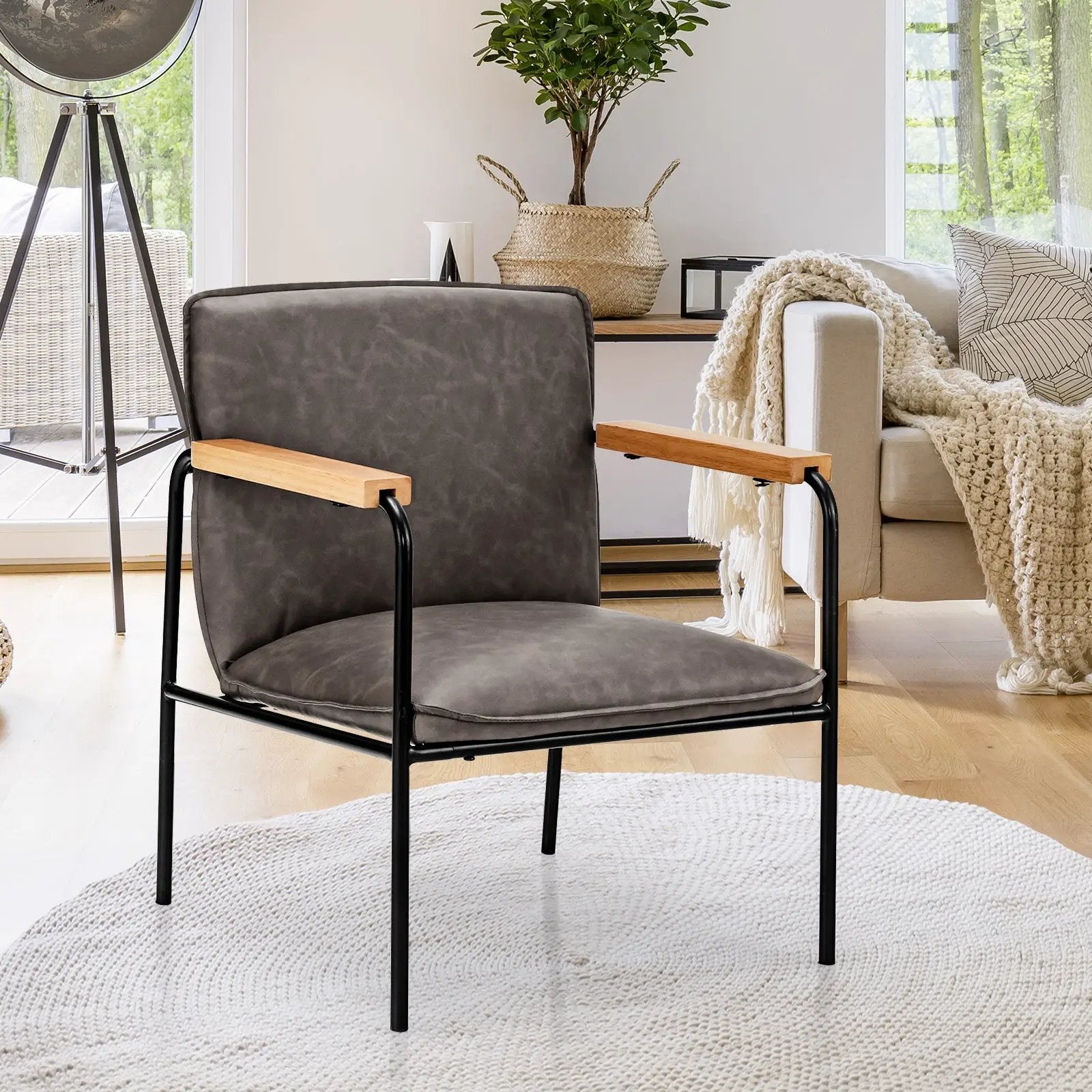 PU Leather Accent Chair with Rubber Wood Armrests by DirectDeals