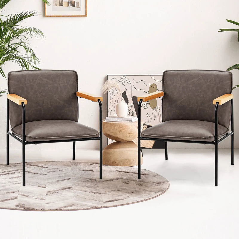 PU Leather Accent Chair with Rubber Wood Armrests by DirectDeals