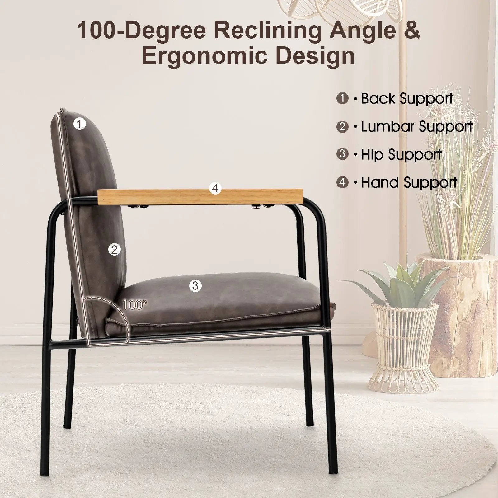 PU Leather Accent Chair with Rubber Wood Armrests by DirectDeals