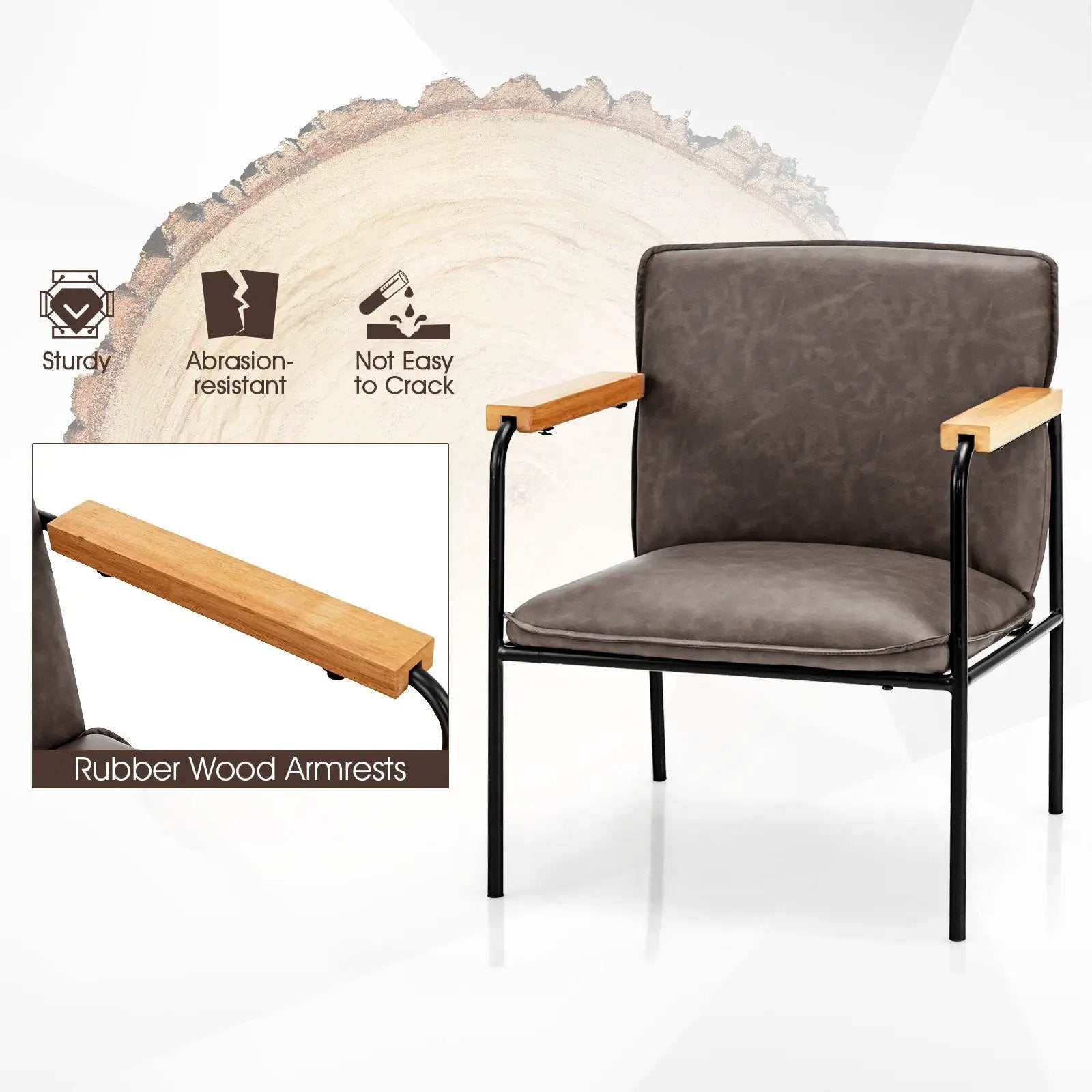 PU Leather Accent Chair with Rubber Wood Armrests by DirectDeals