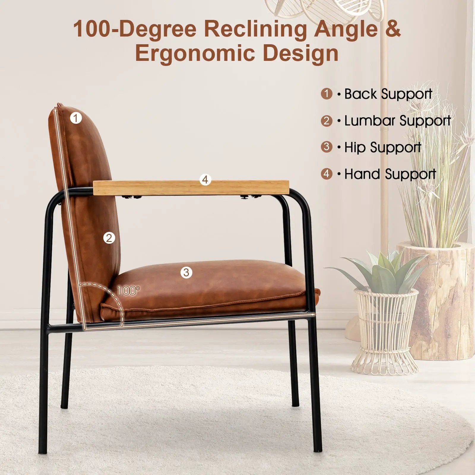 PU Leather Accent Chair with Rubber Wood Armrests by DirectDeals