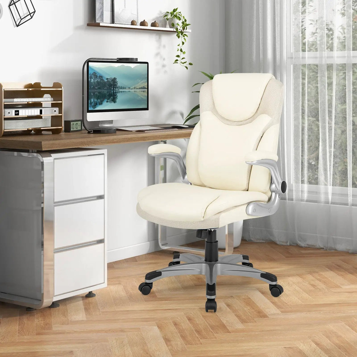Ergonomic Office PU Leather Executive Chair with Flip-up Armrests and Rocking Function, photo 2 of 10