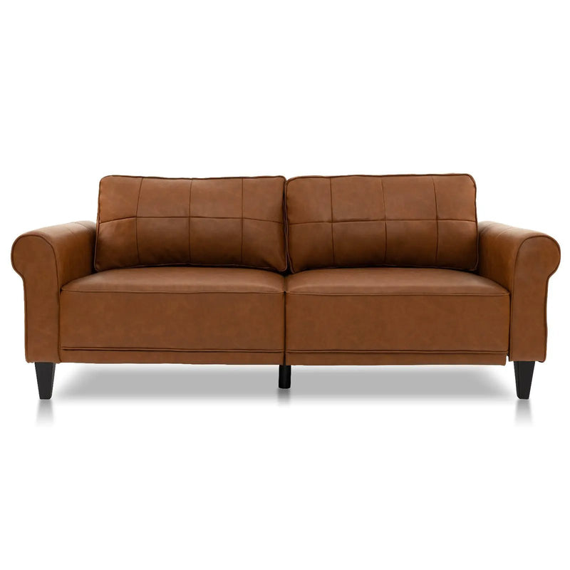 PU Leather Modern 3-Seater Sofa Couch with 2 Detachable Back Pillows-Brown by DirectDeals