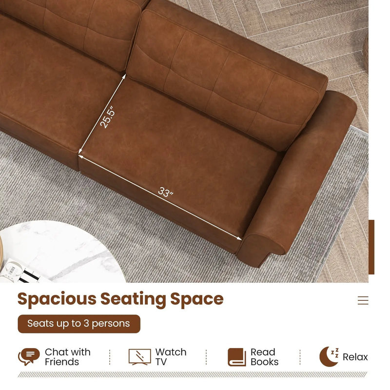 PU Leather Modern 3-Seater Sofa Couch with 2 Detachable Back Pillows-Brown by DirectDeals