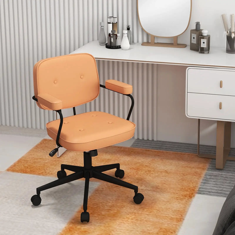 PU Leather Office Chair with Rocking Backrest and Ergonomic Armrest-Orange by DirectDeals