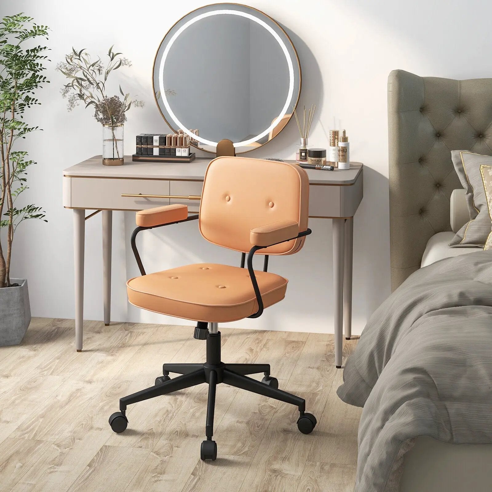 PU Leather Office Chair with Rocking Backrest and Ergonomic Armrest-Orange by DirectDeals