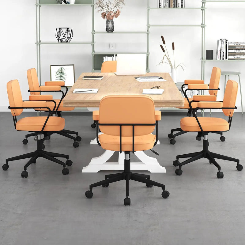 PU Leather Office Chair with Rocking Backrest and Ergonomic Armrest-Orange by DirectDeals