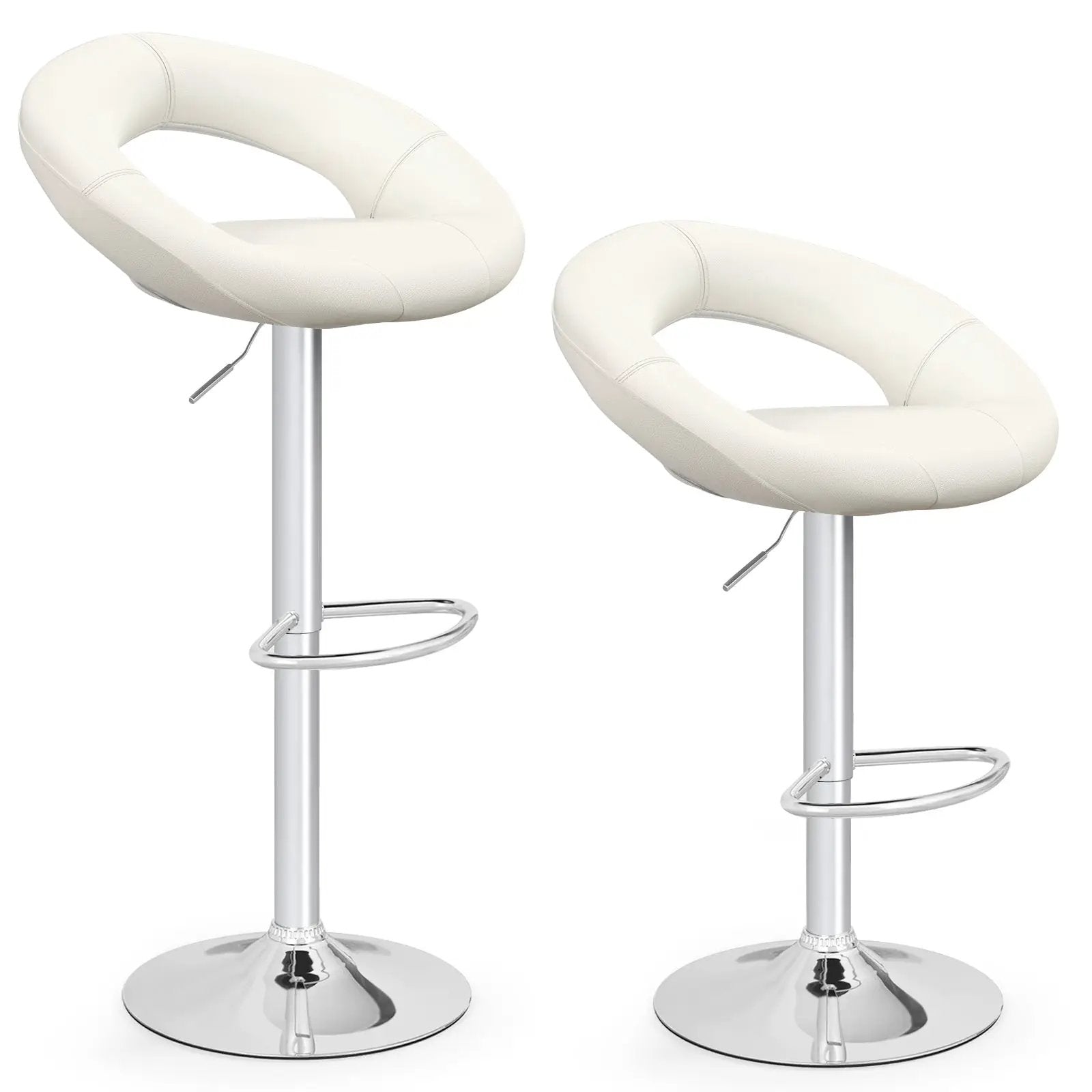 Height Adjustable Bar Stools Set of 2 with Hollow Back and Footrest by DirectDeals
