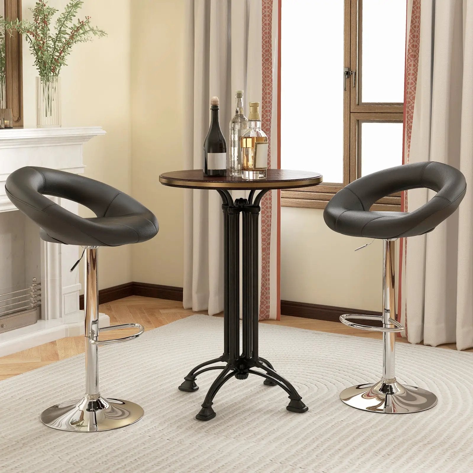 Height Adjustable Bar Stools Set of 2 with Hollow Back and Footrest by DirectDeals