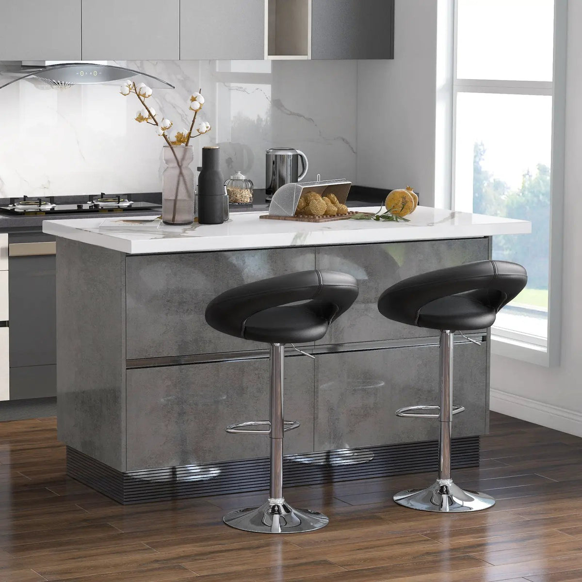 Height Adjustable Bar Stools Set of 2 with Hollow Back and Footrest, photo 2 of 9