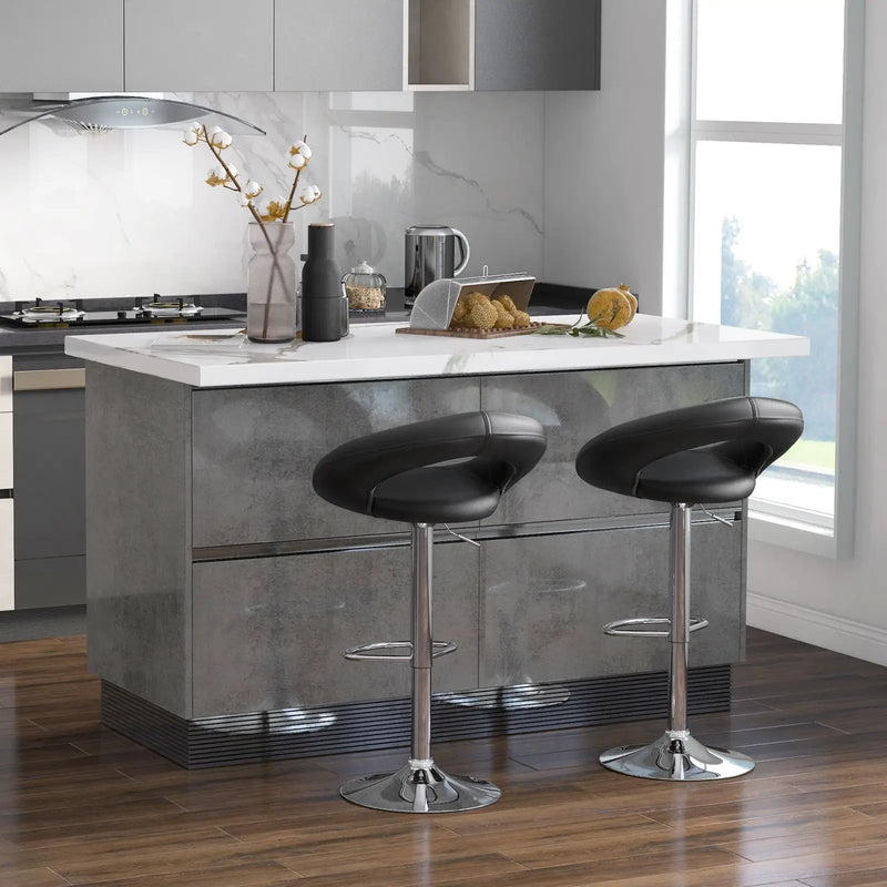 Height Adjustable Bar Stools Set of 2 with Hollow Back and Footrest by DirectDeals