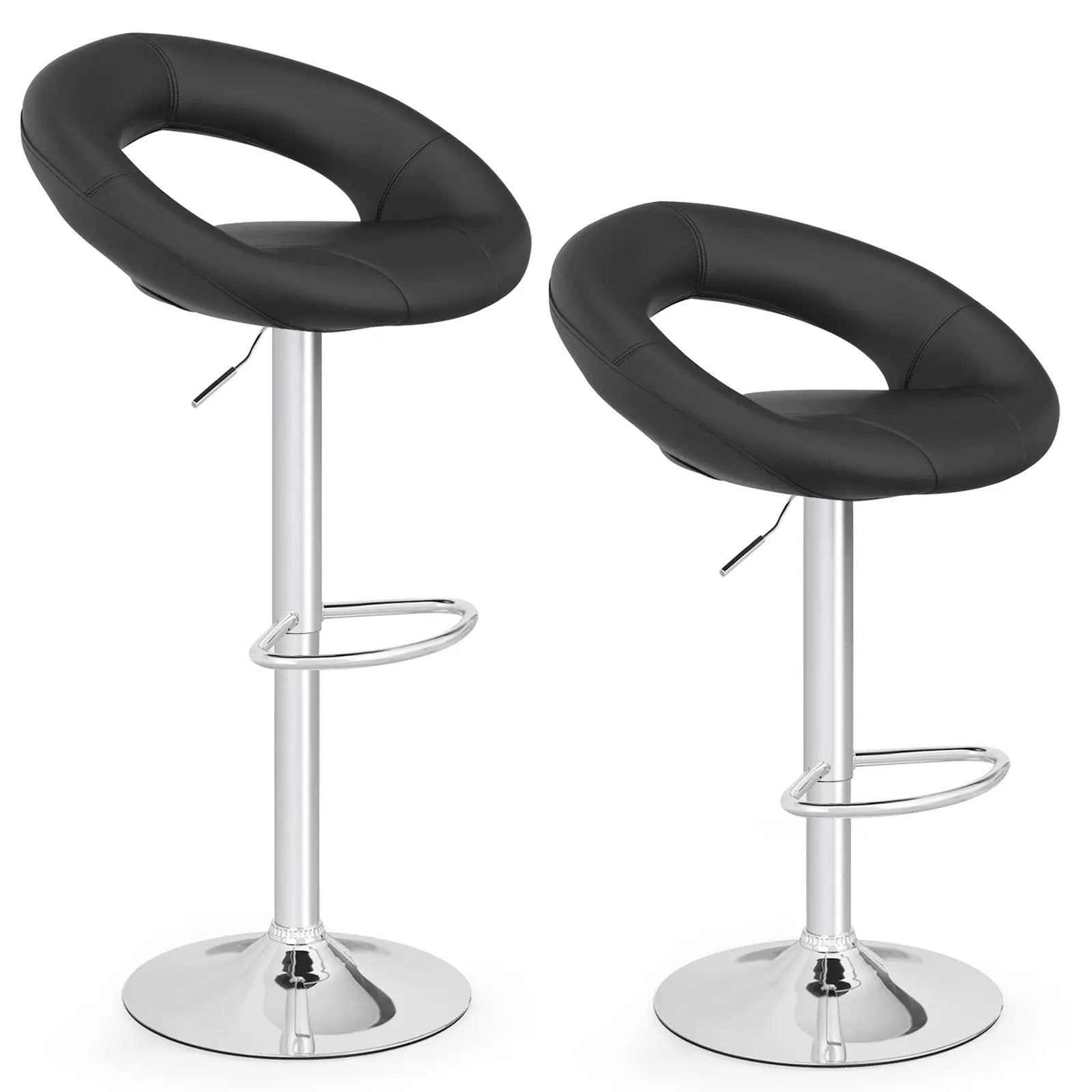 Height Adjustable Bar Stools Set of 2 with Hollow Back and Footrest by DirectDeals