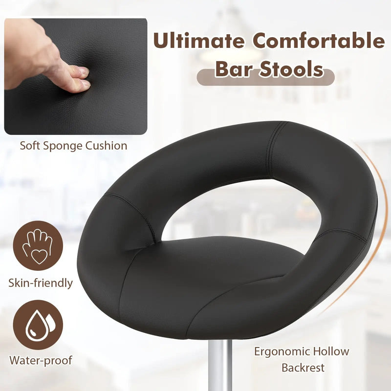 Height Adjustable Bar Stools Set of 2 with Hollow Back and Footrest by DirectDeals