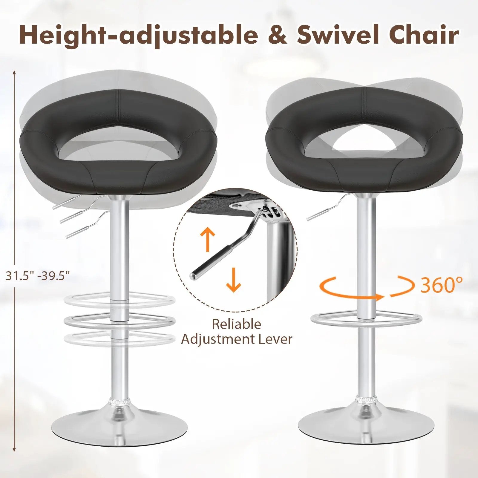 Height Adjustable Bar Stools Set of 2 with Hollow Back and Footrest by DirectDeals