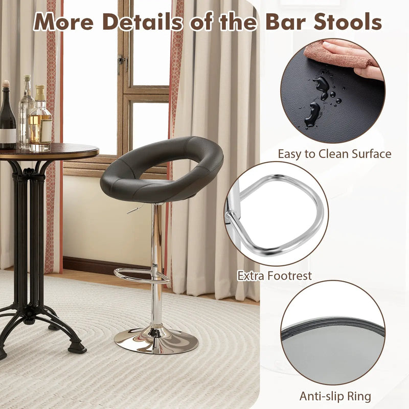 Height Adjustable Bar Stools Set of 2 with Hollow Back and Footrest by DirectDeals