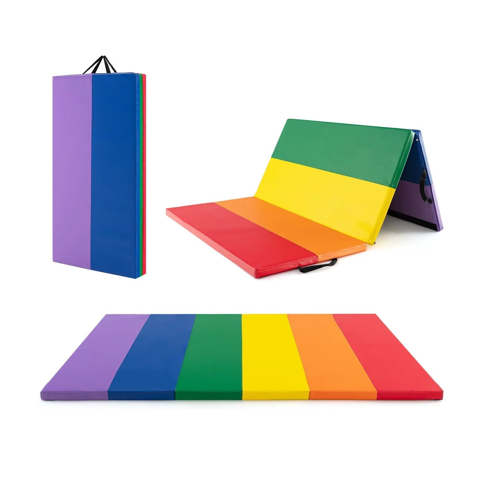 PU Leather Tri-Folding Gymnastics Tumbling Mat with Carrying Handles by DirectDeals