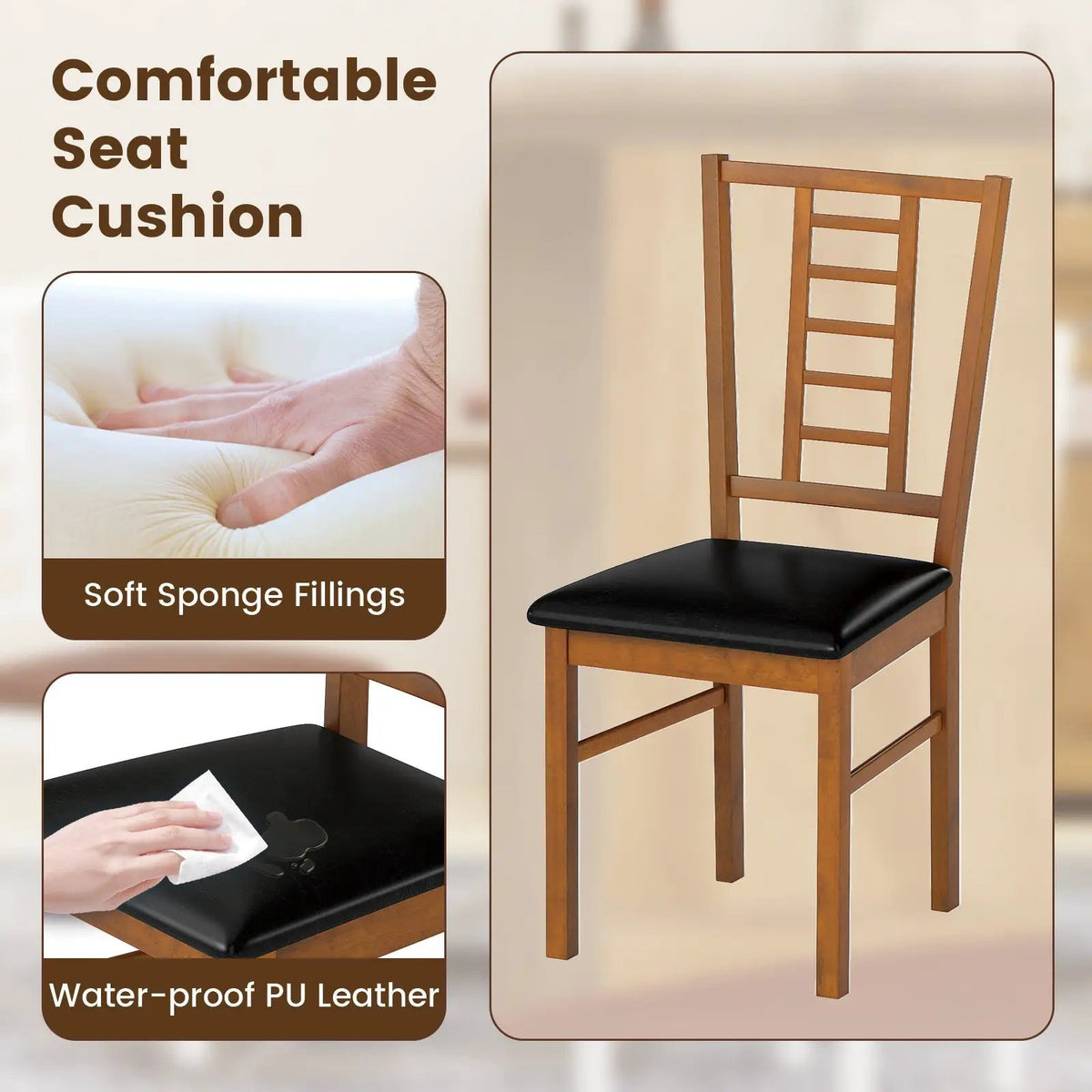 PU Leather Upholstered Wood Dining Chairs Set of 4 by DirectDeals