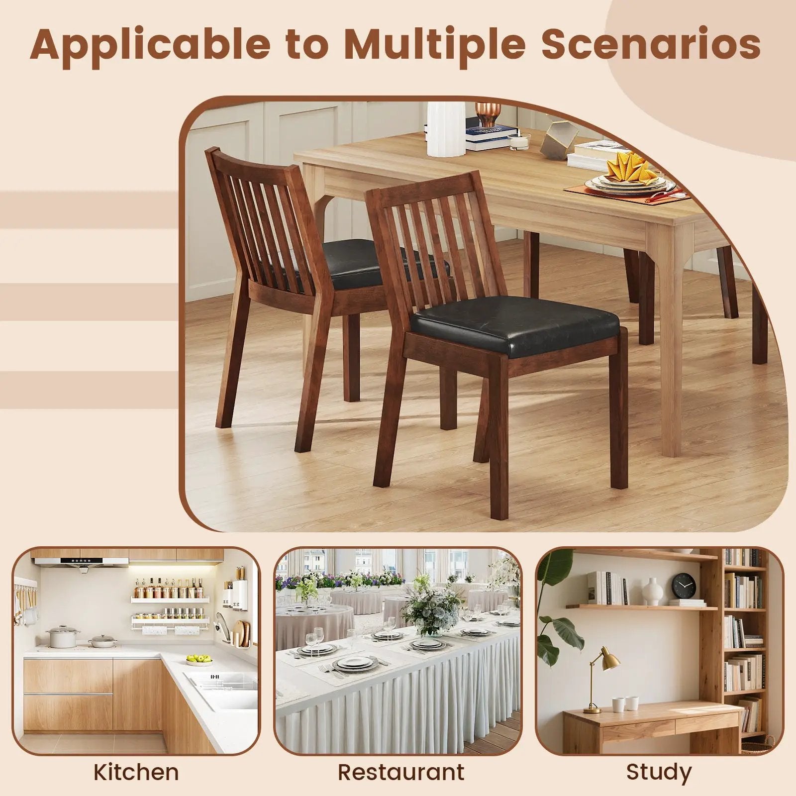 PU Leather Upholstered Dining Chair with Padded Seat Set of 2-Espresso by DirectDeals