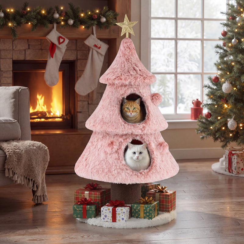 Christmas Cat Tree for Indoor Cats 48.5 inch Cute Cat Tower with 2 Large Condos Scratching Post-Green, photo 9 of 9
