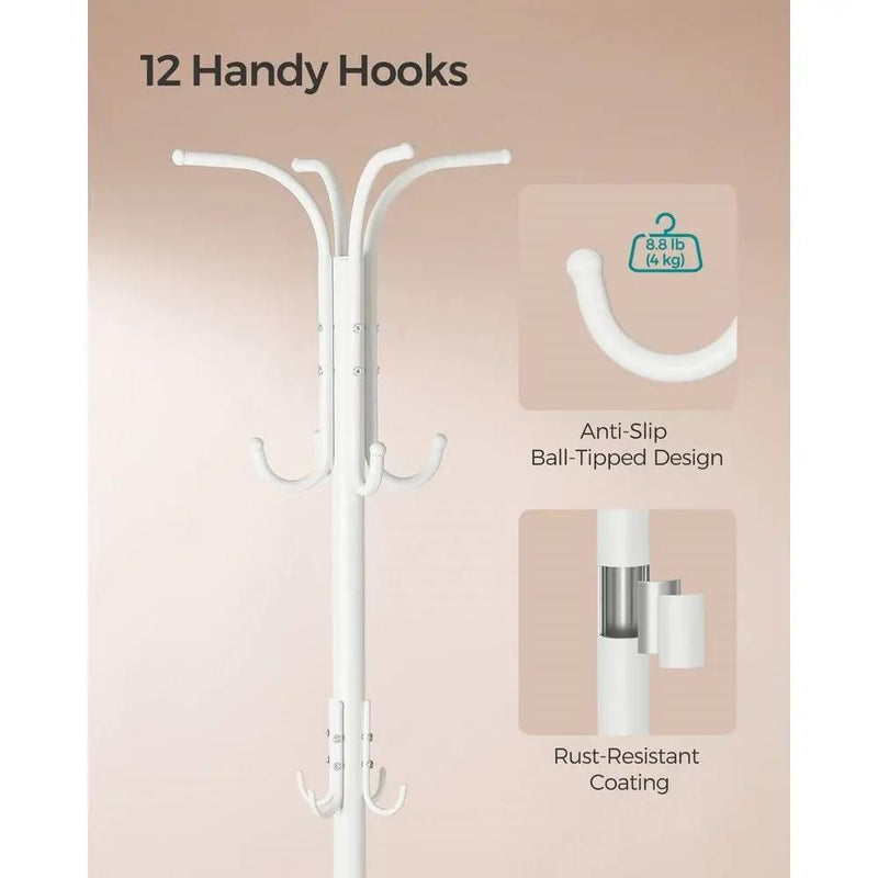 Heavy Duty White Metal Coat Rack with Umbrella Holder by HomePacific