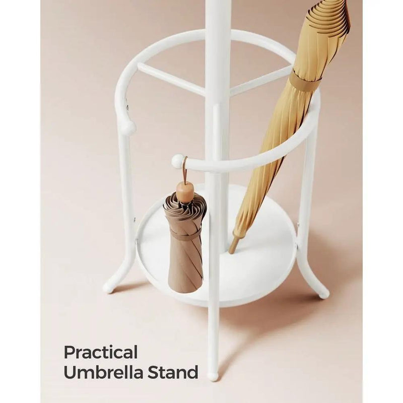 Heavy Duty White Metal Coat Rack with Umbrella Holder by HomePacific