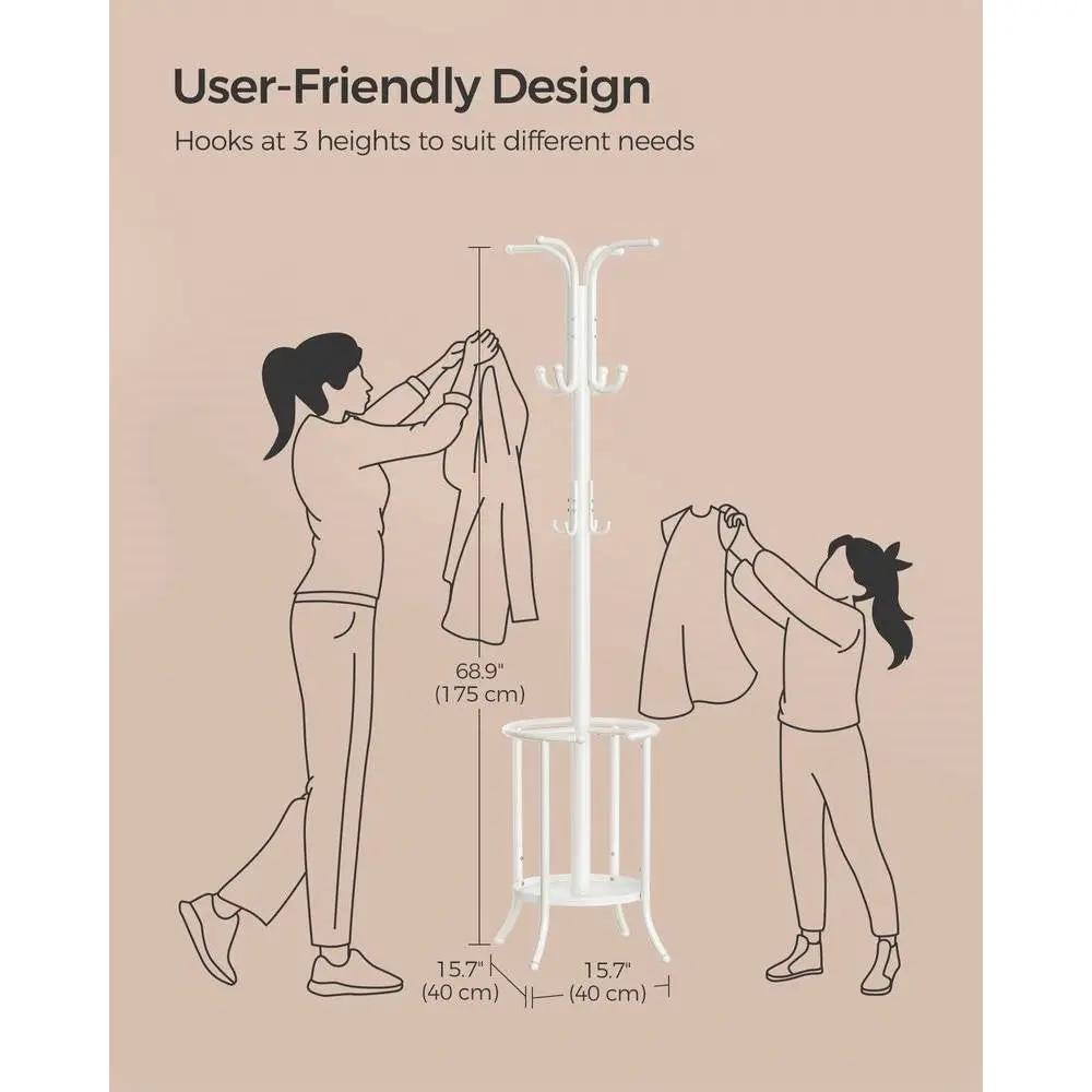 Heavy Duty White Metal Coat Rack with Umbrella Holder by HomePacific