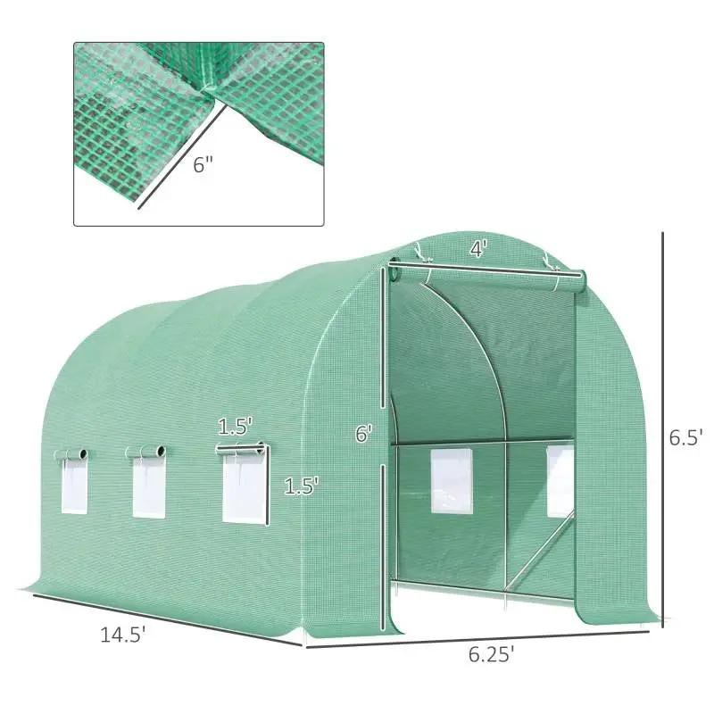 14.5 ft x 6.3 ft Outdoor Greenhouse with Green PE Cover and Sturdy Steel Frame by HomePacific