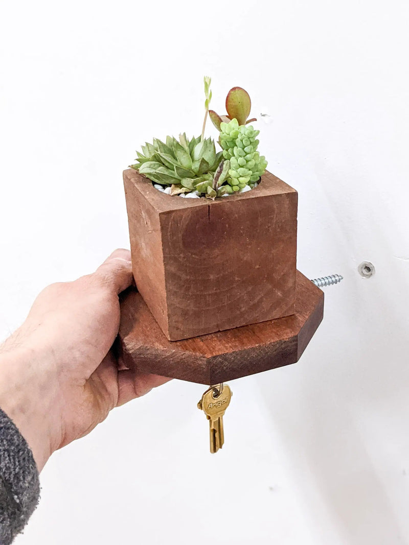Mahogany Octagon Shelf with Key Hooks by NookWoodworking