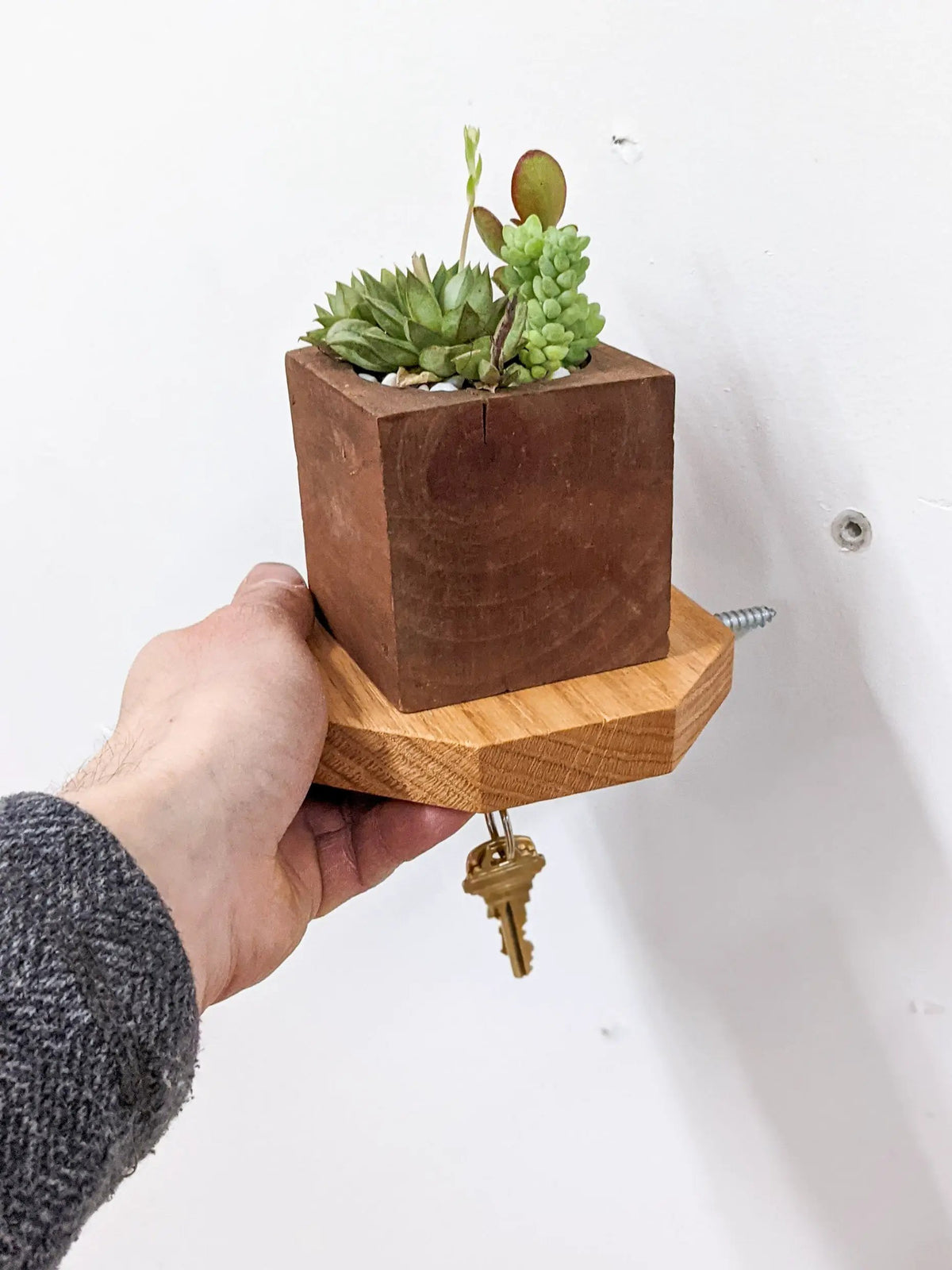 Mahogany Octagon Shelf with Key Hooks, photo 9 of 10