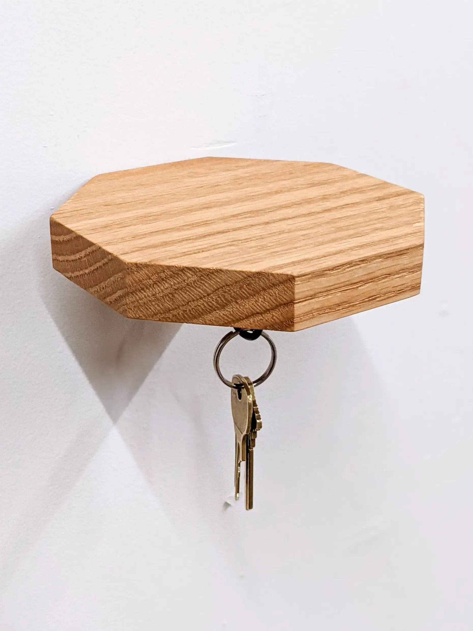 Mahogany Octagon Shelf with Key Hooks by NookWoodworking