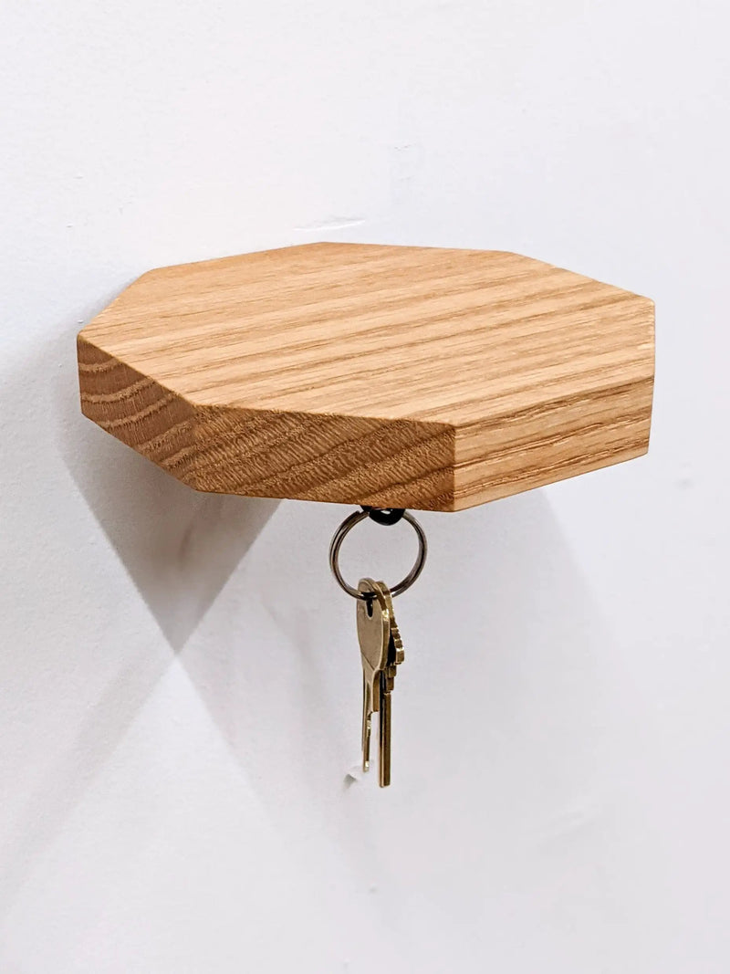 Mahogany Octagon Shelf with Key Hooks by NookWoodworking