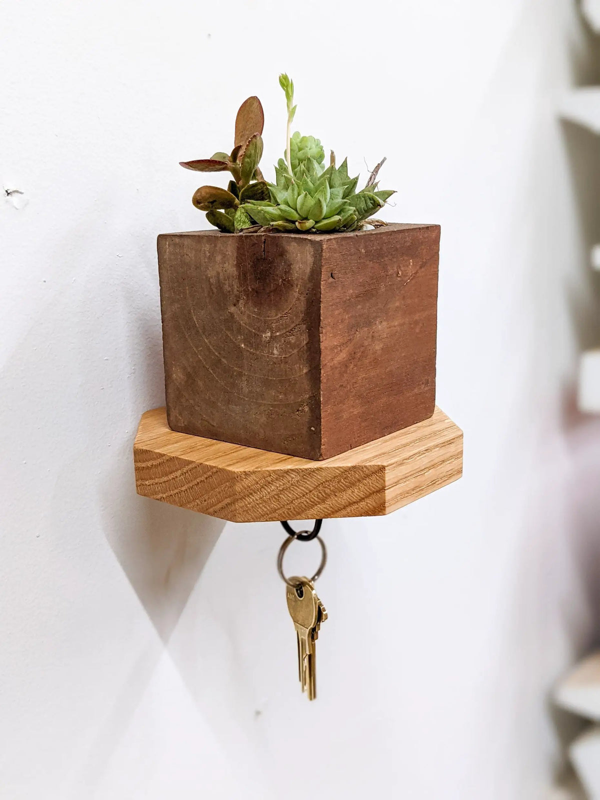 Mahogany Octagon Shelf with Key Hooks, photo 5 of 10