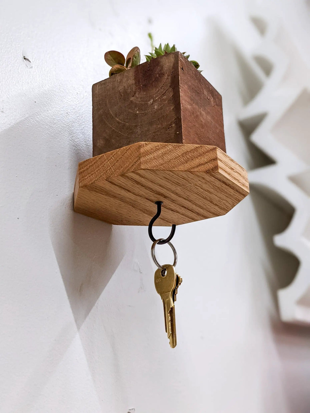 Mahogany Octagon Shelf with Key Hooks, photo 6 of 10