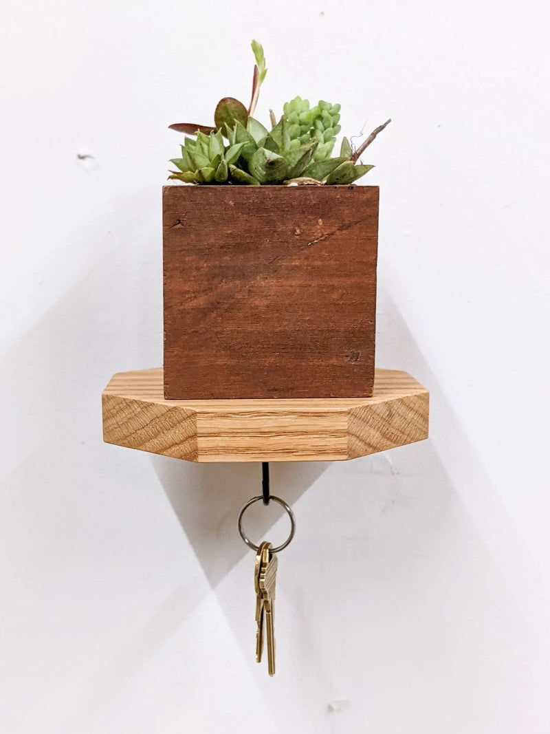 Mahogany Octagon Shelf with Key Hooks by NookWoodworking