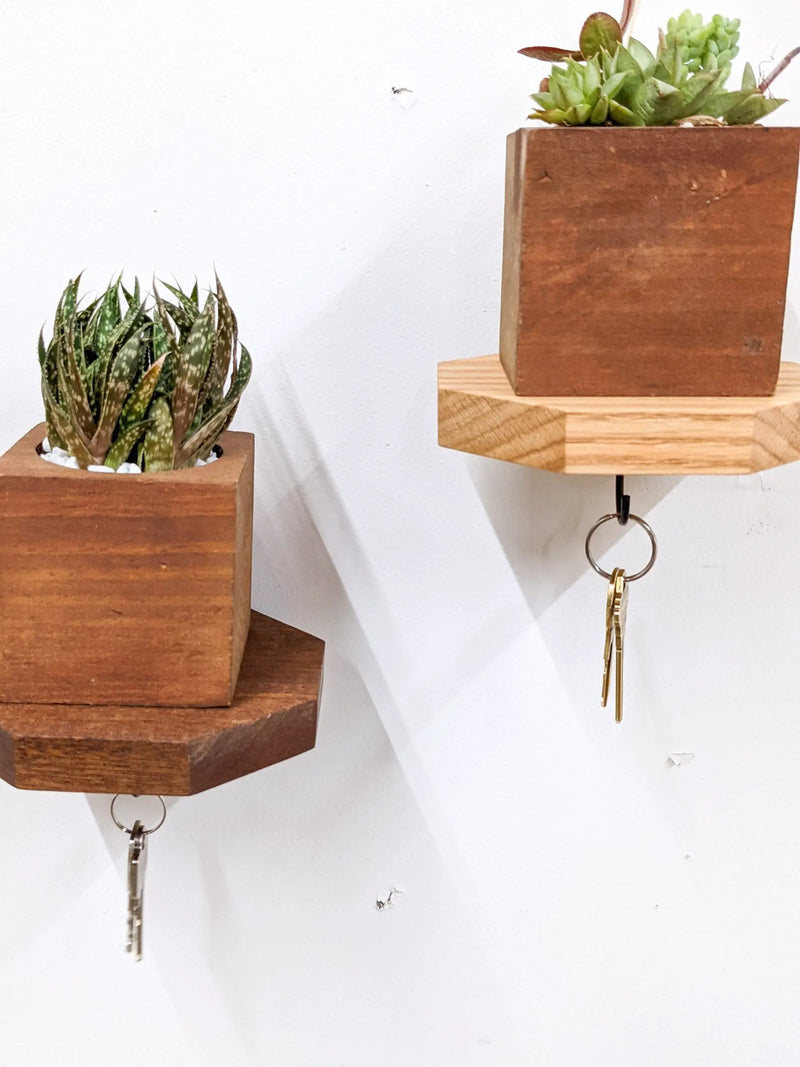 Octagon Shelf with Key Hook in Oak by NookWoodworking
