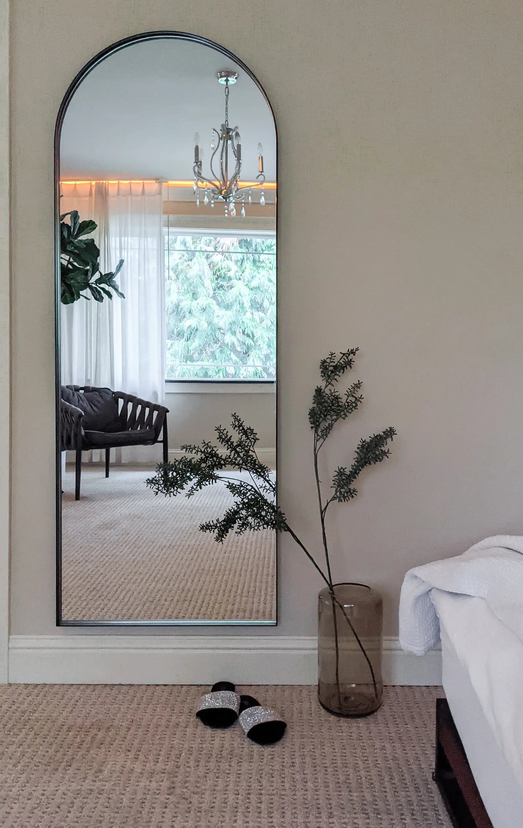 Zeek 64"x24" Black Metal Arched Wall Mirror, Thin Edge Full Length, Deep Set Mirror MB6424 by ZEEK