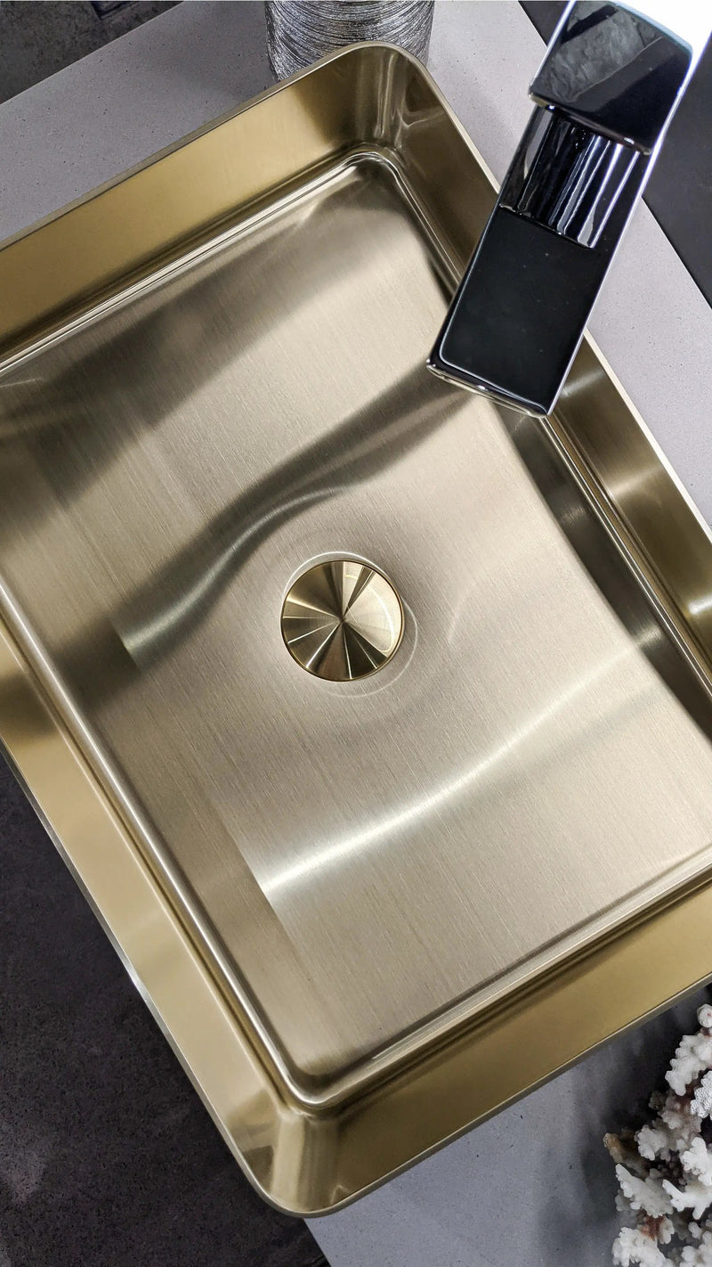 Zeek 18”x13” Gold Rectangular Vessel Bathroom Sink Stainless Steel PVD Nano Tech Coating ZN-G183 by ZEEK