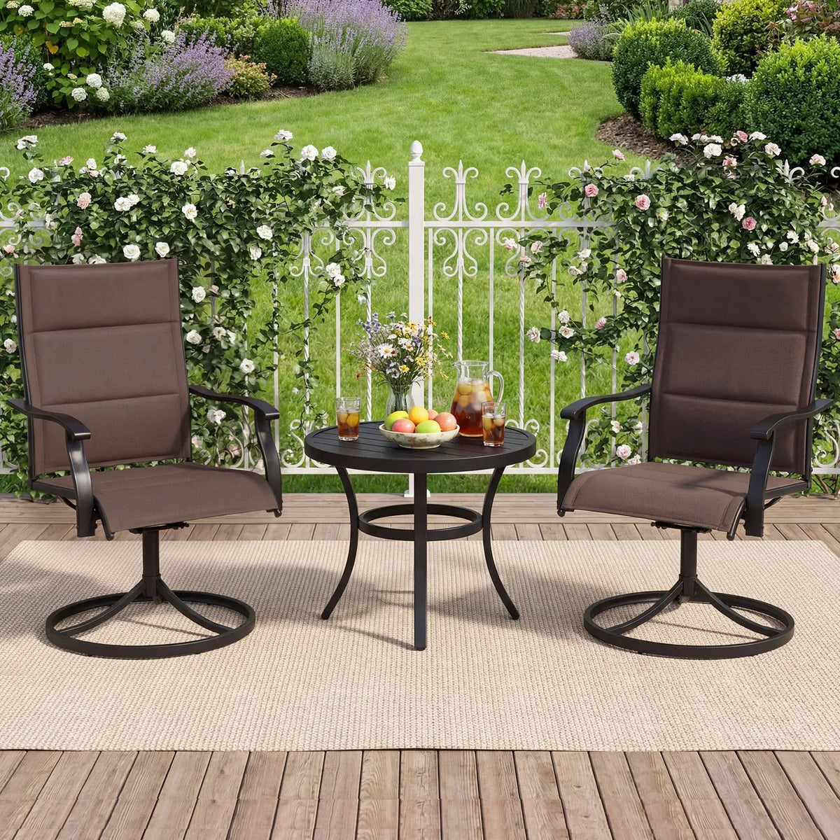 Padded Patio Swivel Chairs Set of 2 Ergonomic Outdoor Dining Chairs with Breathable Fabric, photo 2 of 16
